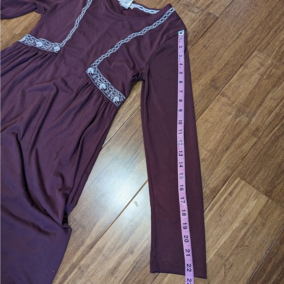 Altar'd State Long Sleeve Maroon Dress with Embroidered Design - Picture 7 of 12